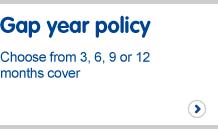 Gap year policy. Choose from three, six, nine or twelve months cover